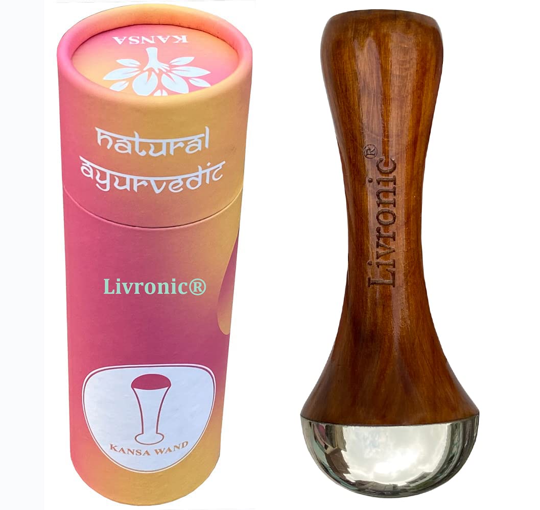 Livronic® Ayurvedic Kansa Wand Face Massager With Neem Wood Handle For Natural Glow, Detoxification And Stress Relief (Natural)