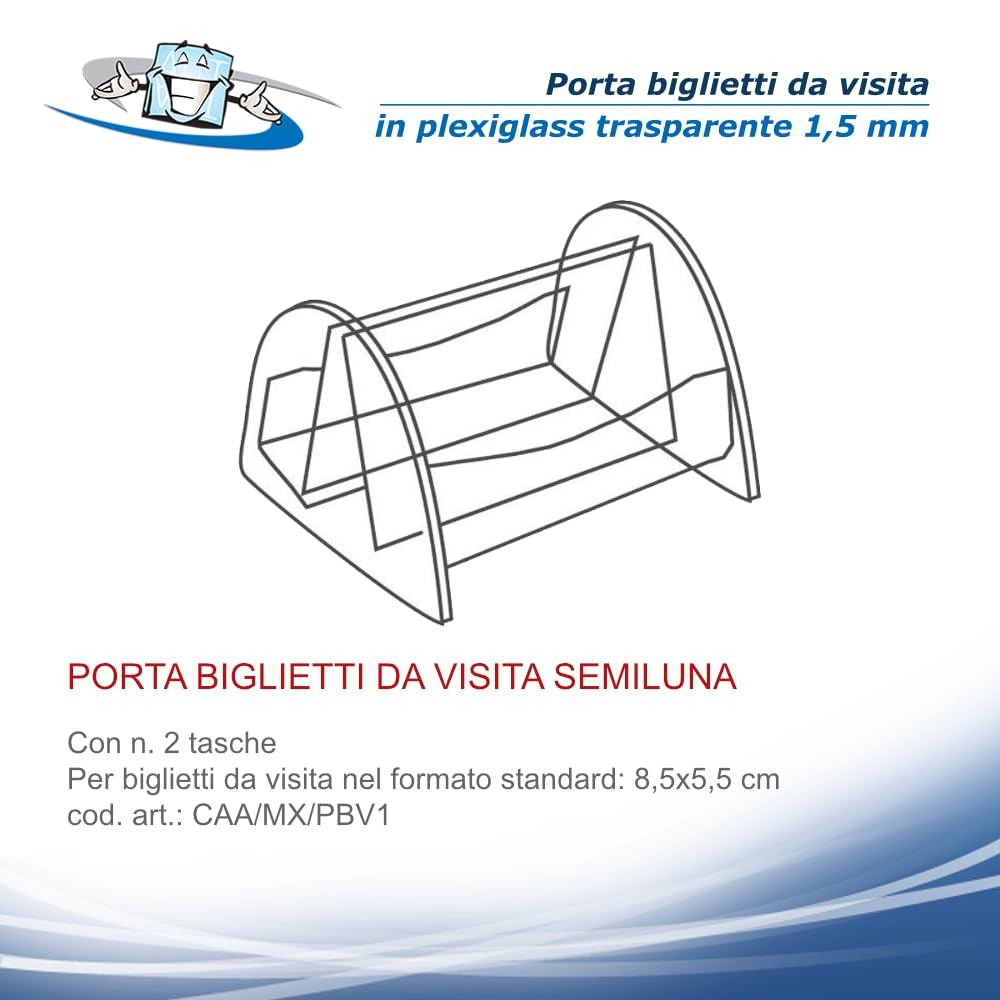 Set n. 10 pz. Porta biglietti da visita address dispenser contenitore espositore da tavolo scrivania in metacrilato trasparente in 3 modelli (N. 10 pezzi mod. Semiluna)
