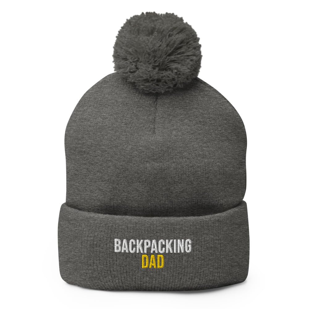 Backpacking Dad Hat (Embroidered Pom-Pom Beanie) Backpacking Apparel Dark Heather Grey