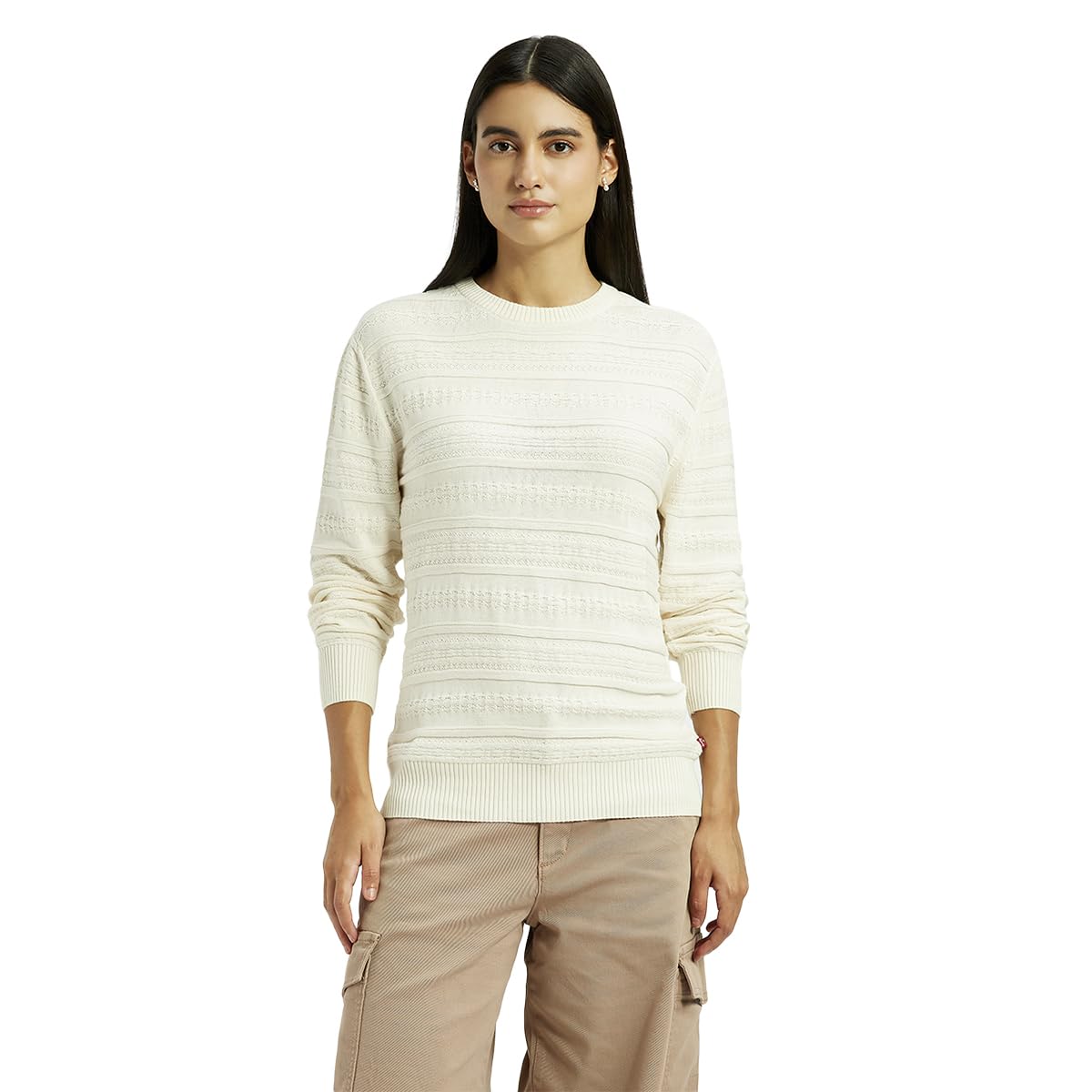 levi's Women's Self Design Off-White Round Neck Sweater-picture-13