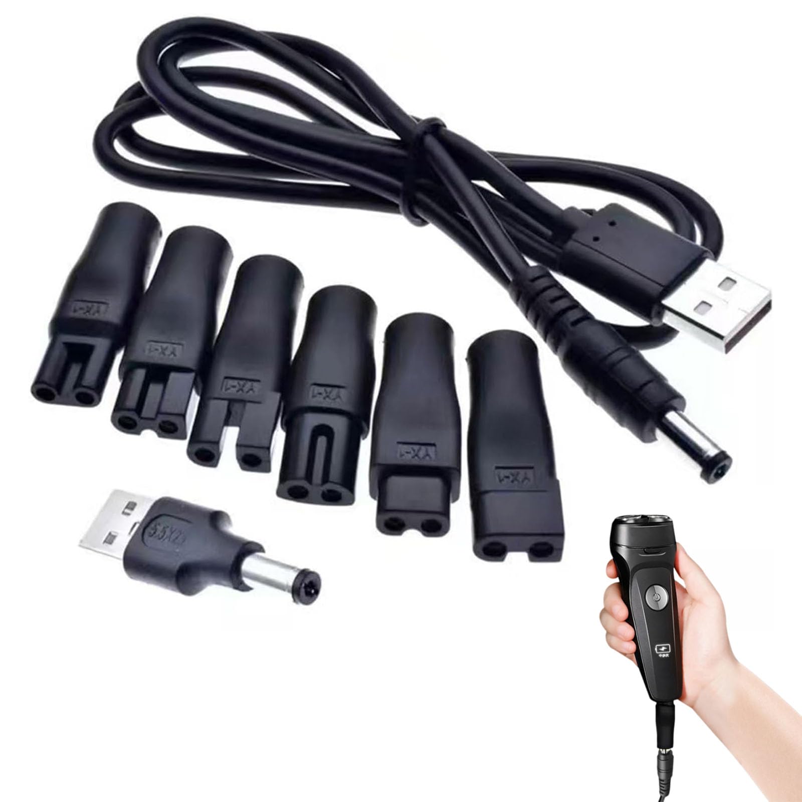 Caricabatterie USB Cavo universale,6 adattatori spina universali,Cavo Di Alimentazione Usb Per Rasoio,Kit caricatore per rasoio