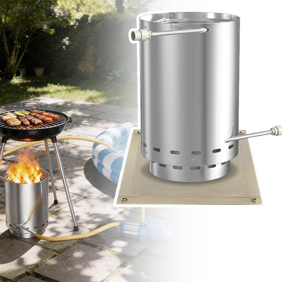 SAILUN Wood Fired Pool Heater Stainless Steel Fire Barrel Pool Heater with Heating Coil 32/38mm Hose Connections Outdoor Pool Stove for Above Ground Swimming Pools & Garden Pools