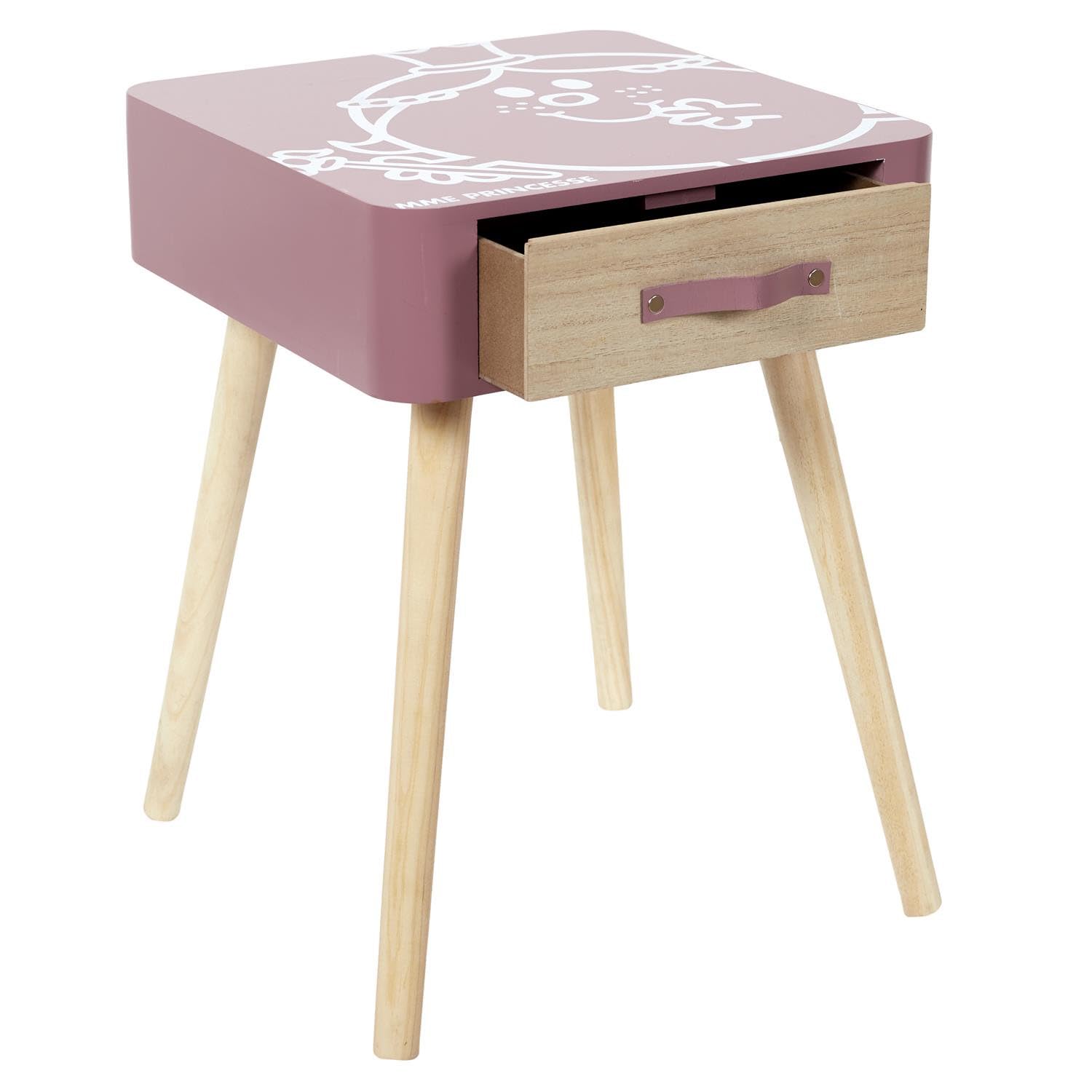 Table De Chevet Monsieur Madame - Madame Princesse - Rose - L 35 X H 48 X P 35 Cm