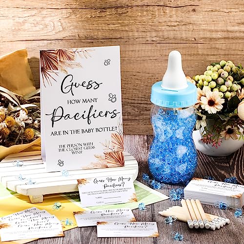 Image of Roowest 512 Pcs Baby Shower Games Guess How Many Pacifiers Sign 100 Small Guessing Games 10 HB Pencils 750ml Milk Bottle 400 Acrylic Pacifiers Decoration for Guest Gender Reveal(Blue,Boho)