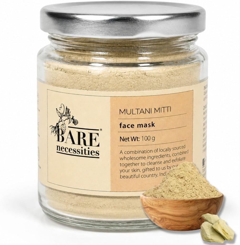 Bare Necessities Organic Multani Mitti Powder for Face Pack Pure Fuller's Earth Detan Face Mask for Exfoliation & Glowing Clear Skin, Tan Removal Multani Mitti Clay Face Pack for All Skin Types 100g