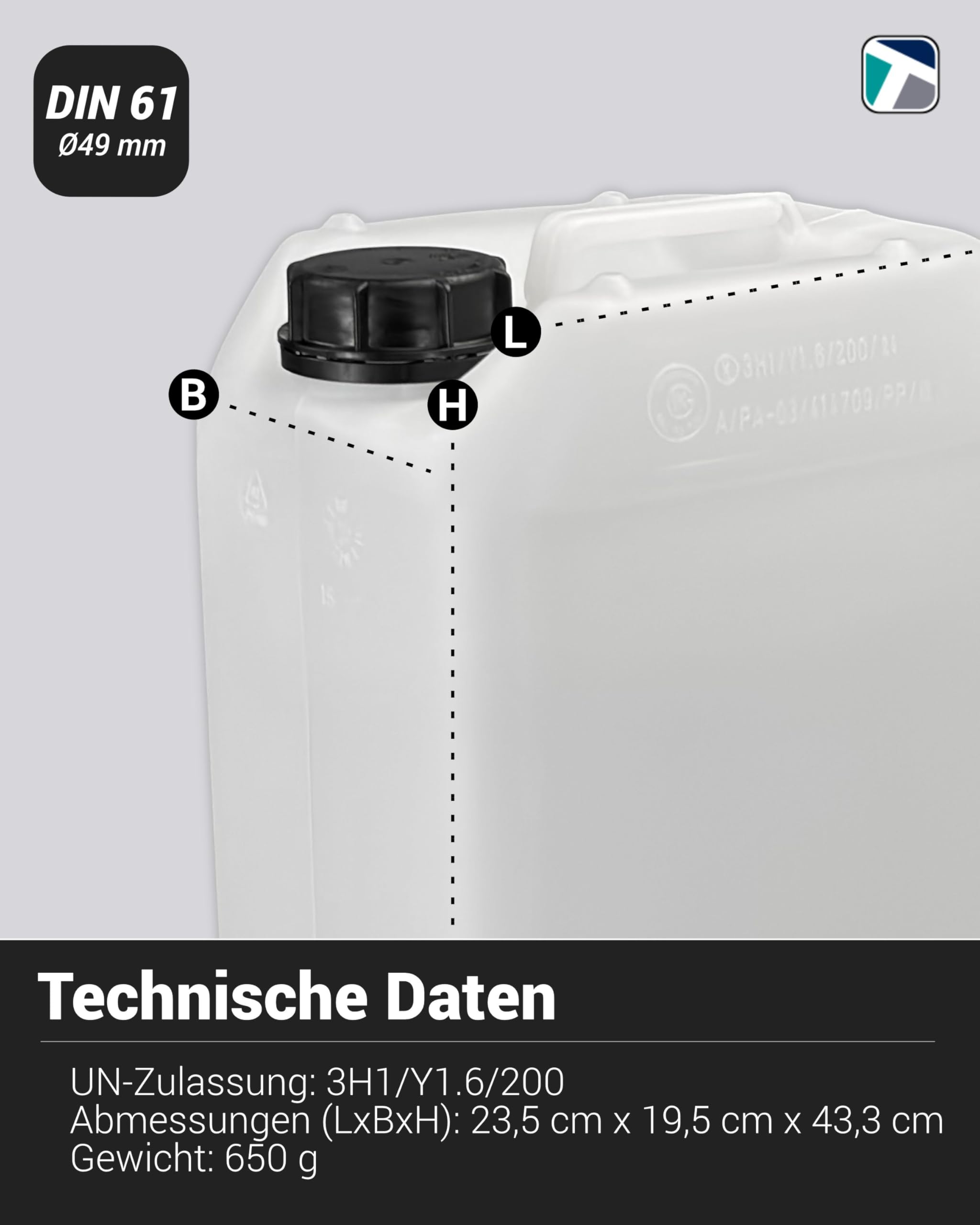 Trevendo 6er Pack 15 Liter Leerkanister (DIN 61, Ø49 mm) - Lebensmittelecht - BPA-frei - Ideal für Camping, Reisen und mehr - inkl. Beschriftungsetiketten, Auslaufhahn und Ausgießer Flex