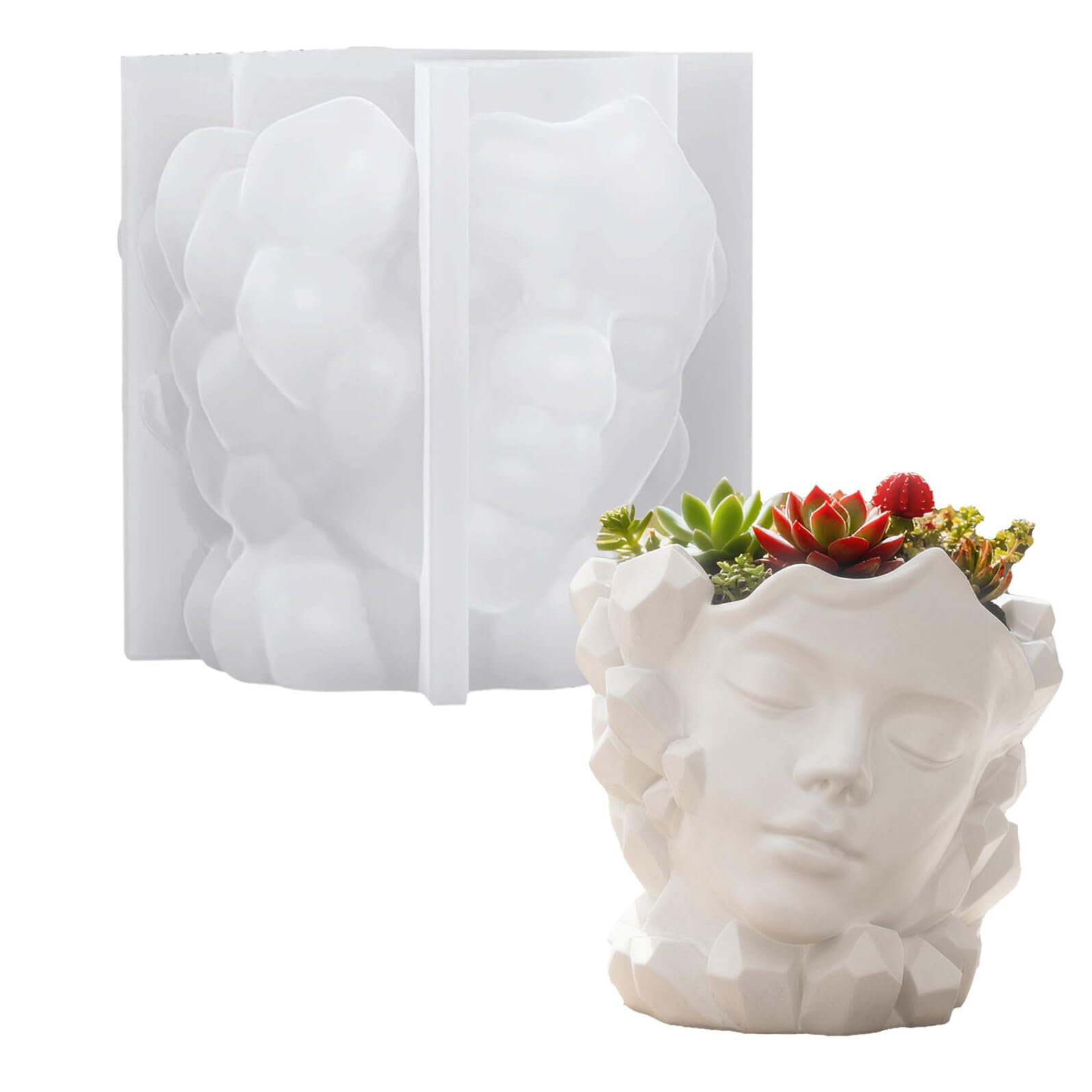 Silikonform für Blumentopf mit Gesicht Langlebige Harzgussform für Sukkulenten Pflanzgefäße Kreative Selbstgemacht Pflanztopf Gießform für Innen und Außenbereich
