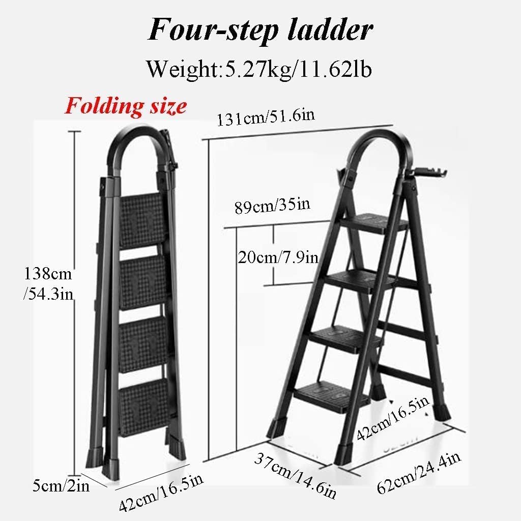 Step Ladder Aluminum Alloy Folding Ladder Multifunctional Step Ladders with Wide Steps and Armrests 330lb Folding Ladder Telescopic Ladder(Color:Svart,Size:4-Step)