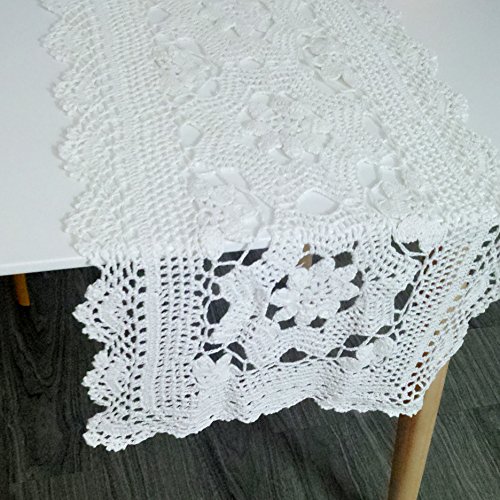 Laivigo Handmade Crochet Lace Rectangle Lucky Flower Table Cloth Doilies Doily,White,16X27 Inch #TOP4