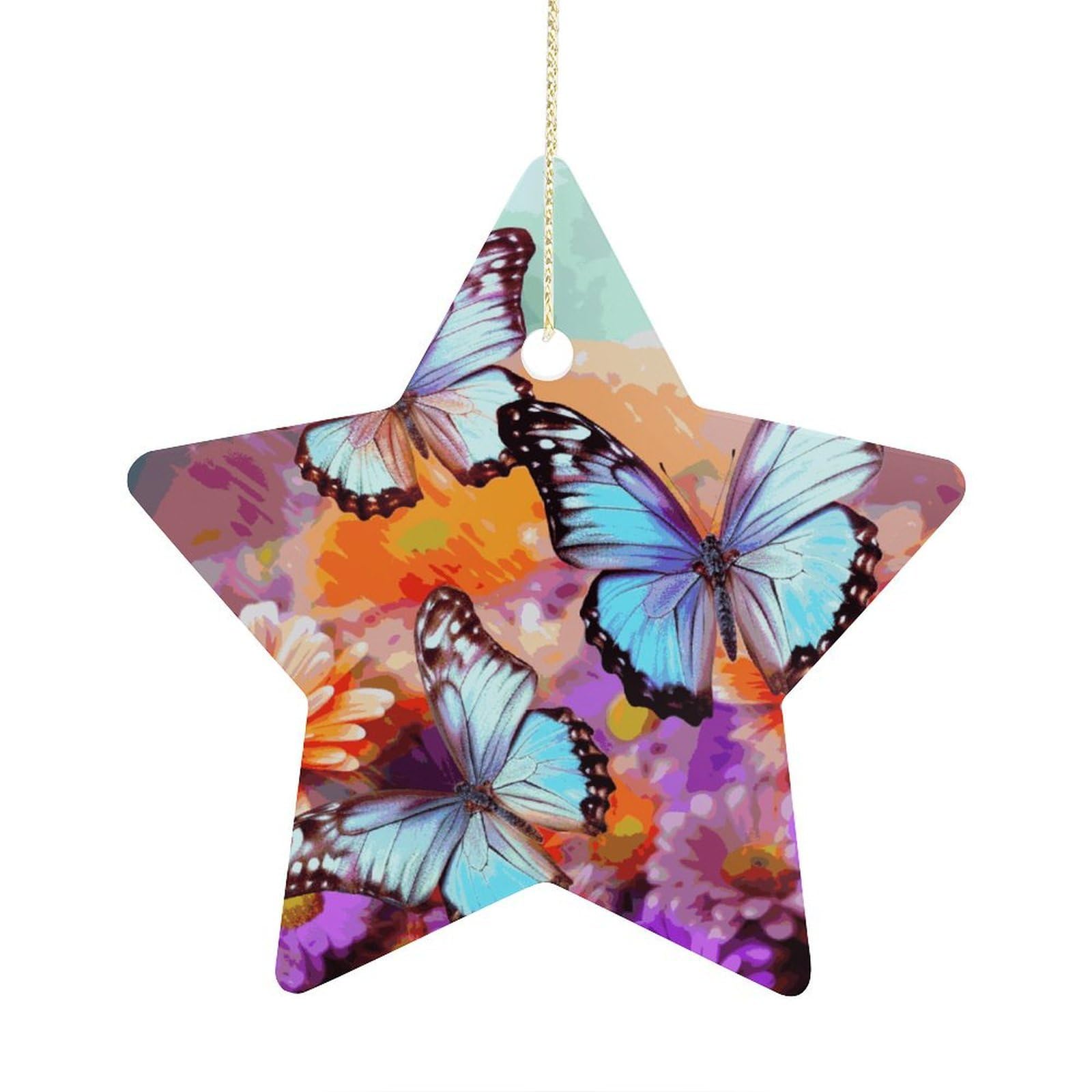 Flowers Colorful Butterfly Ornament with String, Keepsake Hanging Decorations,Ceramic Ornaments for Women Men Indoor Home Holiday Party Gifts