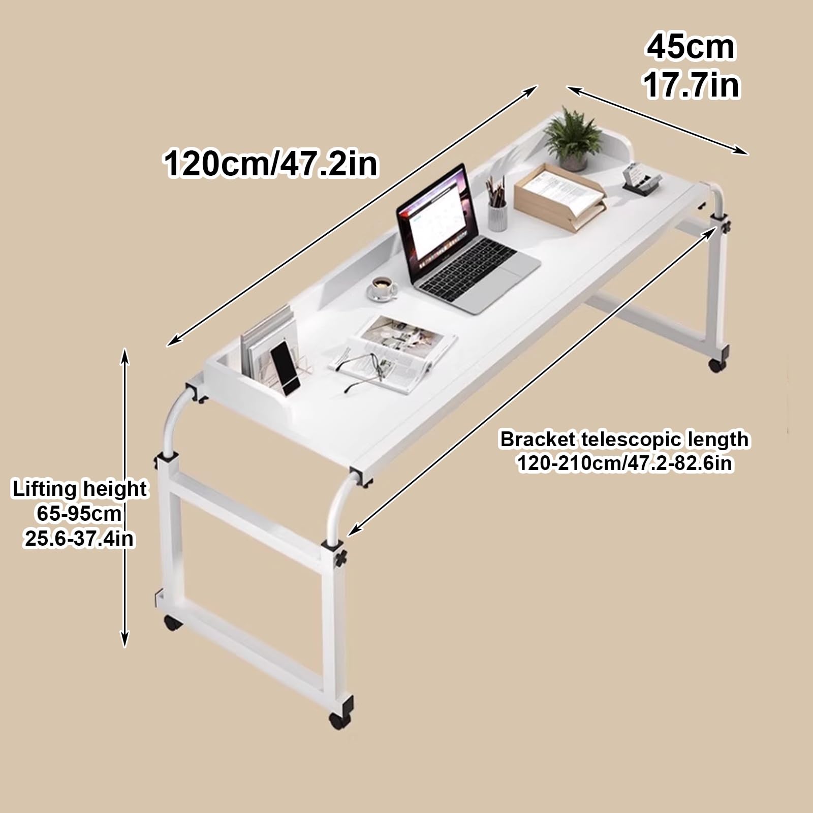 Tavolino da Letto, tavolino sopra Il Letto con Ruote, Tavolo sopra Il Letto, tavolino sopra Il Letto Regolabile, scrivania da Ufficio Regolabile in Altezza e Larghezza, Carrello per Laptop d