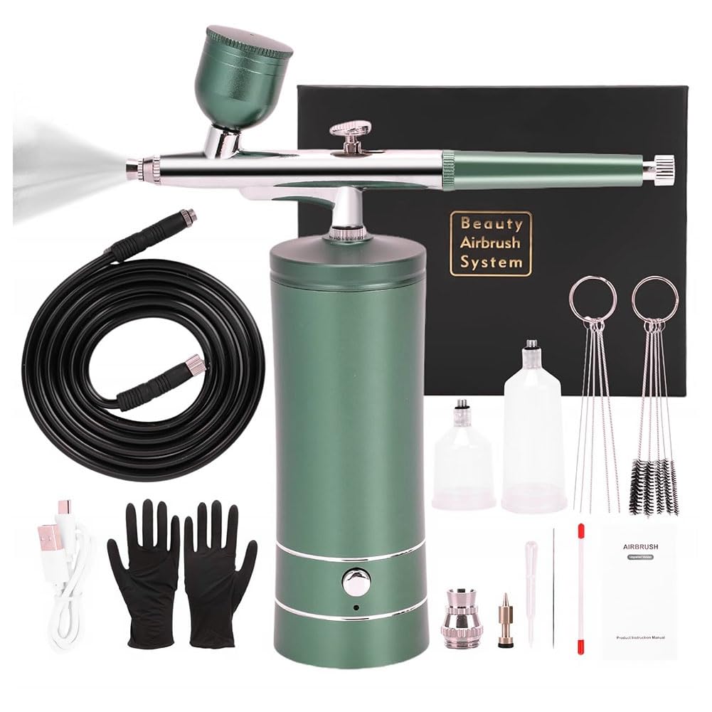 Steowsey Green Upgraded Airbrush Set With Air Compressor Cordless Automatic Airbrush Set Handheld Rechargeable Airbrush For Makeup A