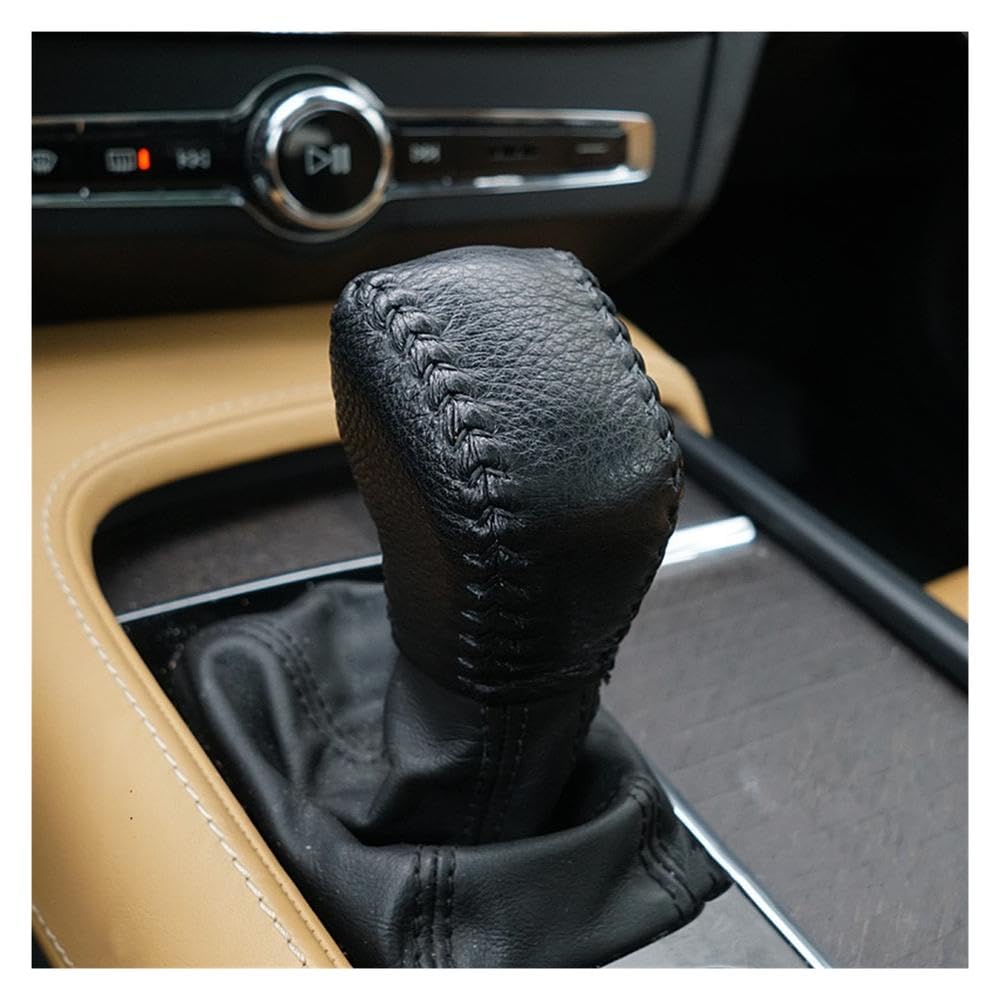 HYASDBWE for Volvo S60 V60 S90 V90 XC60 XC90 2015-2021 Leather Gear Lever Automatic Shift Handle Protective Cover Gear Shifter Parts(Black)