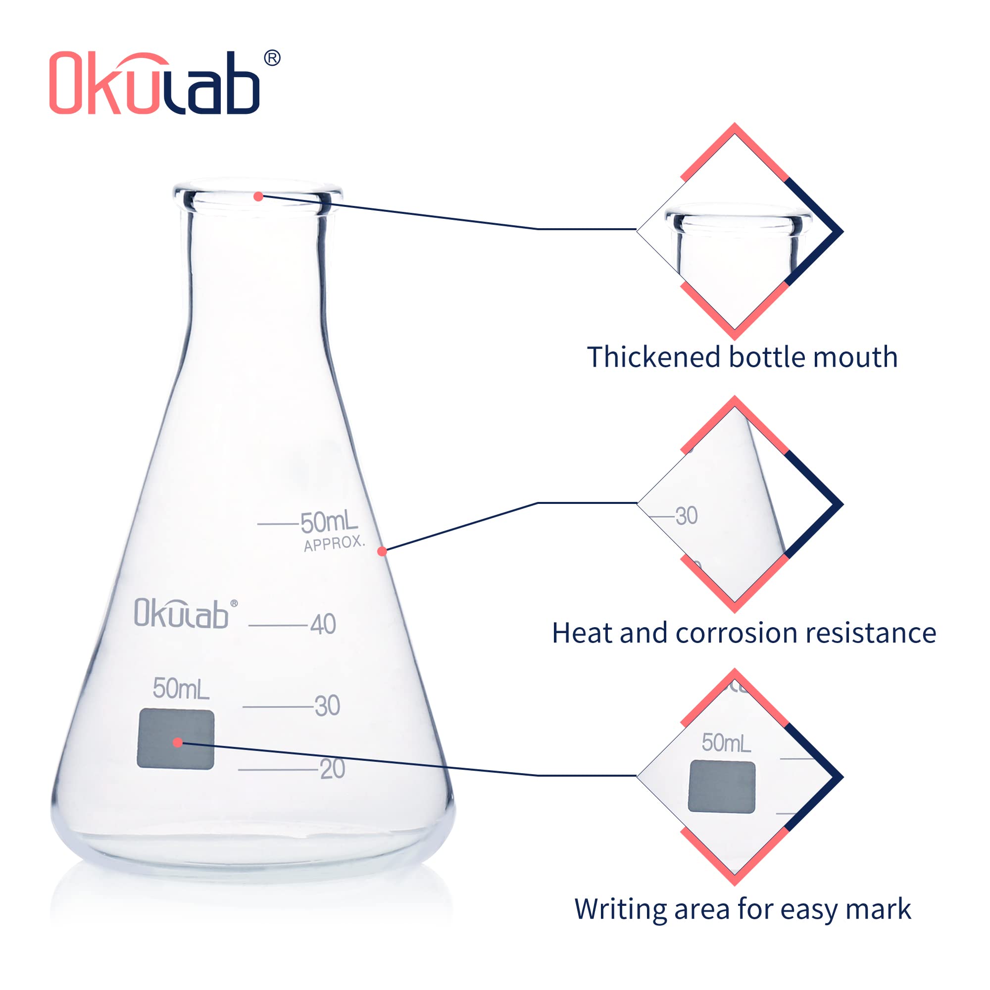Glass Erlenmeyer Flasks - 6 Pack 50ml -3 Glass Erlenmeyer Flasks - 6 Pack 50ml -3