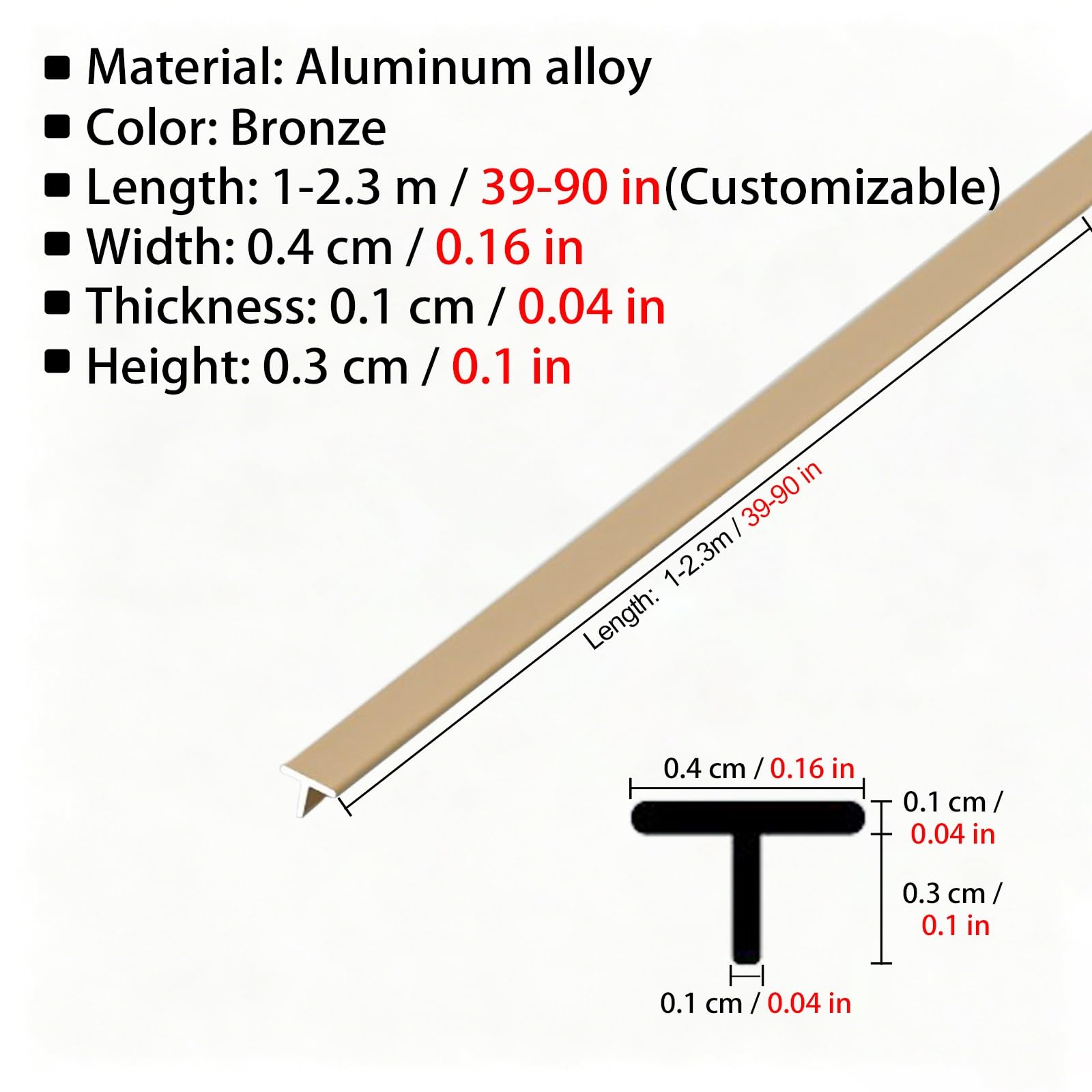 Soglia di Dislivello Pavimento Striscia Di Transizione Impermeabile A T Di Dimensioni Ridotte, Profilo Metallico Da Incasso Per Pannelli Murali Per Pavimenti/fughe Tra Piastrelle(Bronze,1.8m/71in)