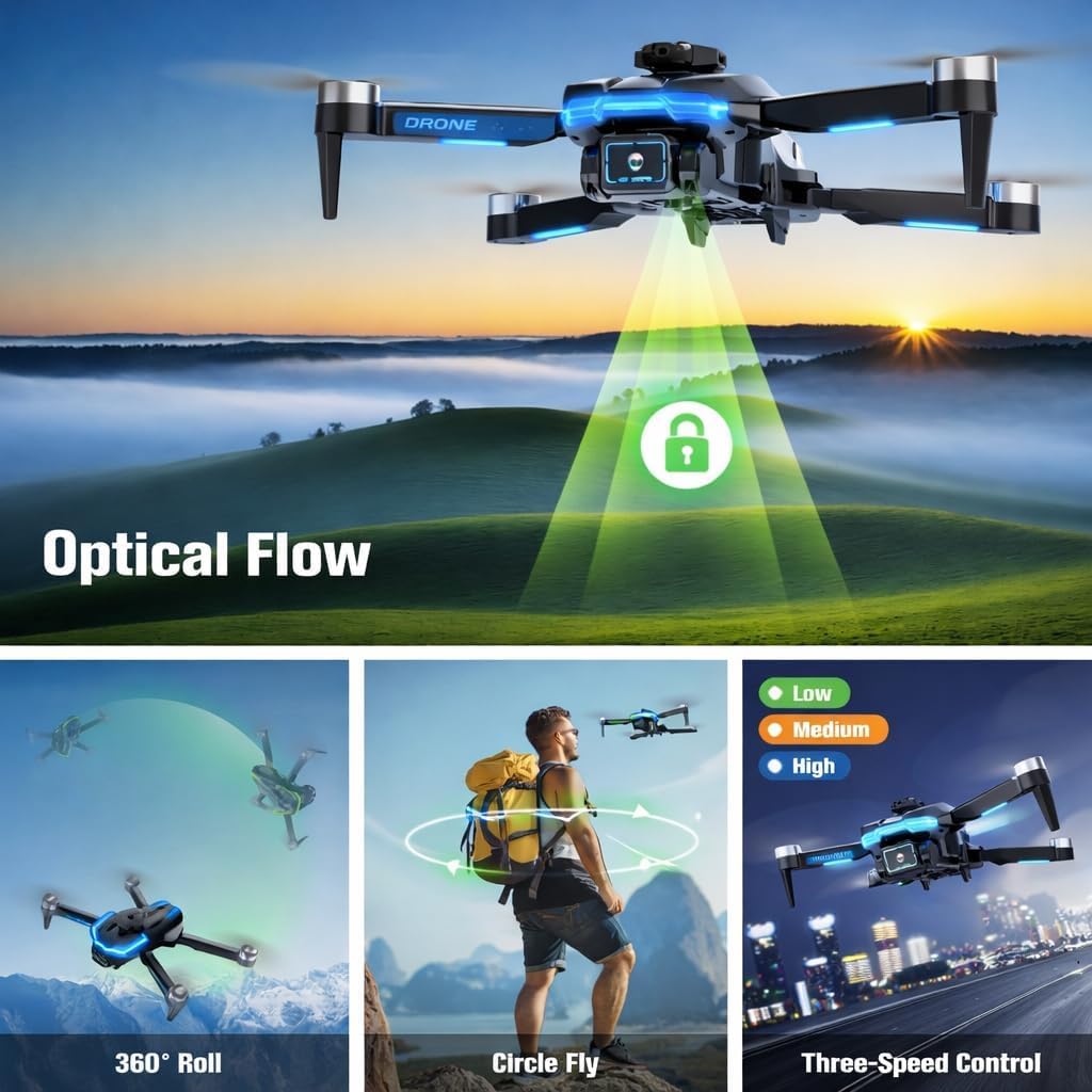 Drone con Telecamera 1080P per Bambini e Adulti, Mini Droni Pieghevole con Motore Brushless/ 2 Batterie/Altitudine Mantenimento, Giocattoli Regalo per Ragazzo e Uomo (Blu)