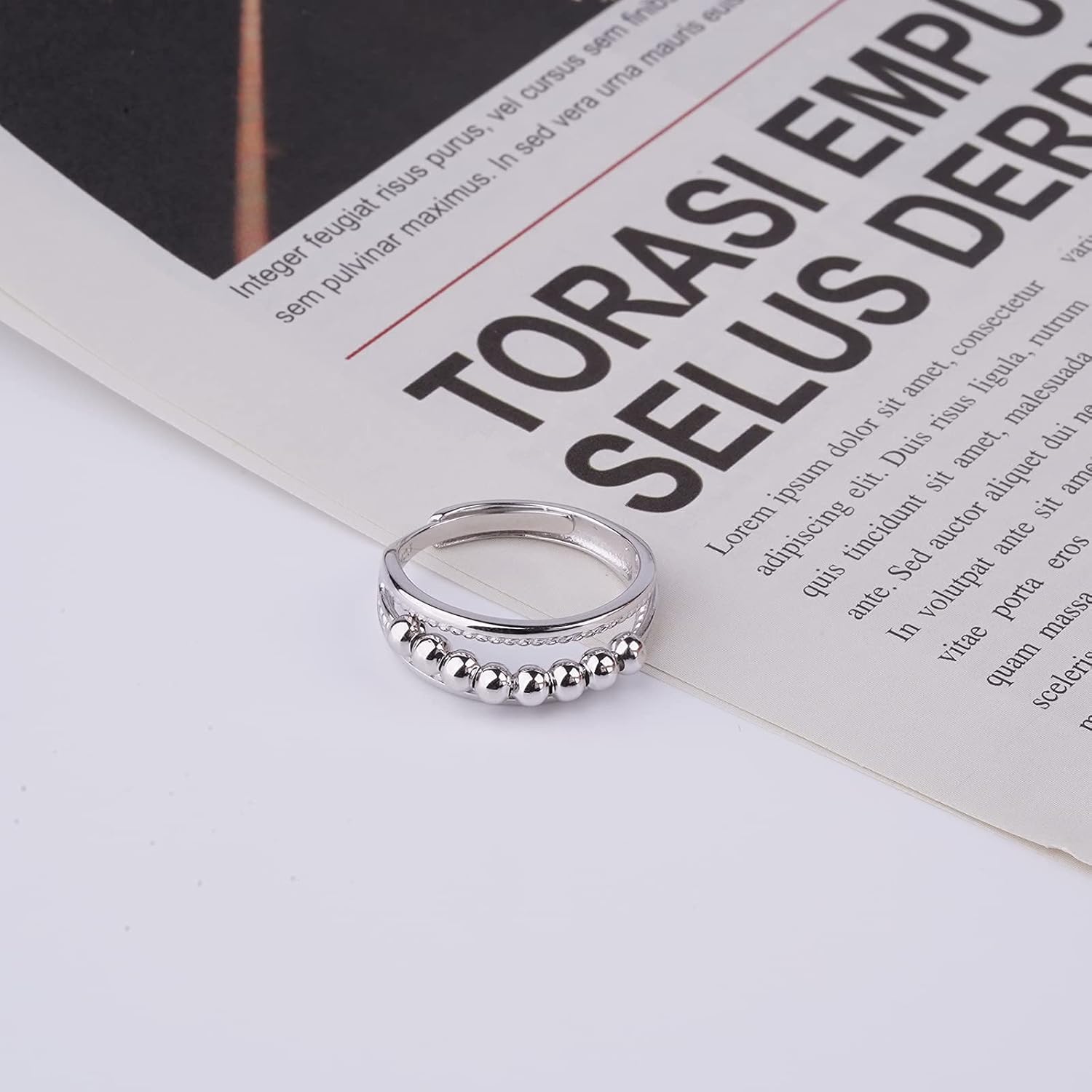 ASGIFT 925 Sterling Silver Anti Anxiety Ring for Women Adjustable Fidget Rings with Spinner Beads Dainty Stress Relieving Ring Jewelry for Daughter - Image 2