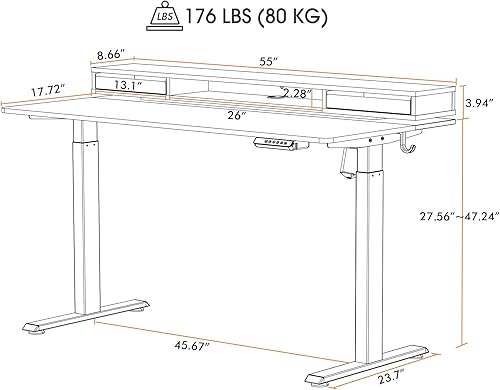 Miniatura 3 de FEZIBO Escritorio eléctrico de pie, mesa ajustable de altura de 48 x 24 pulgadas, muebles ergonómicos de oficina en casa con 3 cajones, marco