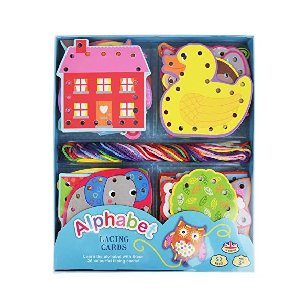 Barney & Buddy BA020 Alphabet Lacing Card Set, Multi Coloured, one