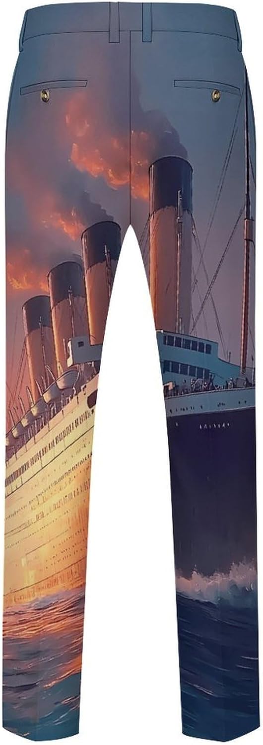 Titanic Sailing Ship on The Sunset Men's Classic Fit Suit Pants Straight Leg Design Printed Trousers