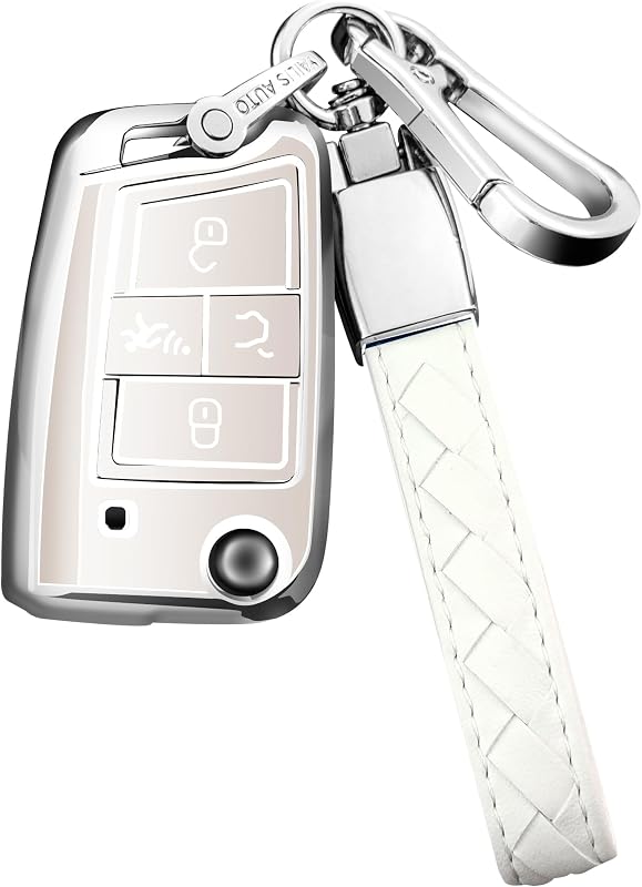 Capa para Chave de Carro Sindeda em TPU Branca com Chaveiro, Compatível com Volkswagen Tiguan, Golf, Jetta, Polo, Atlas e Skoda