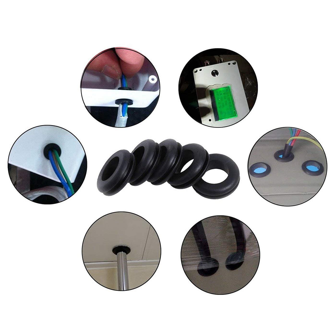 Heyiarbeit Rubber Grommet 100Pcs 5/8-Inch / 16mm Hole Oil Resistant Armature Rubber Grommets for Wiring Cable Black