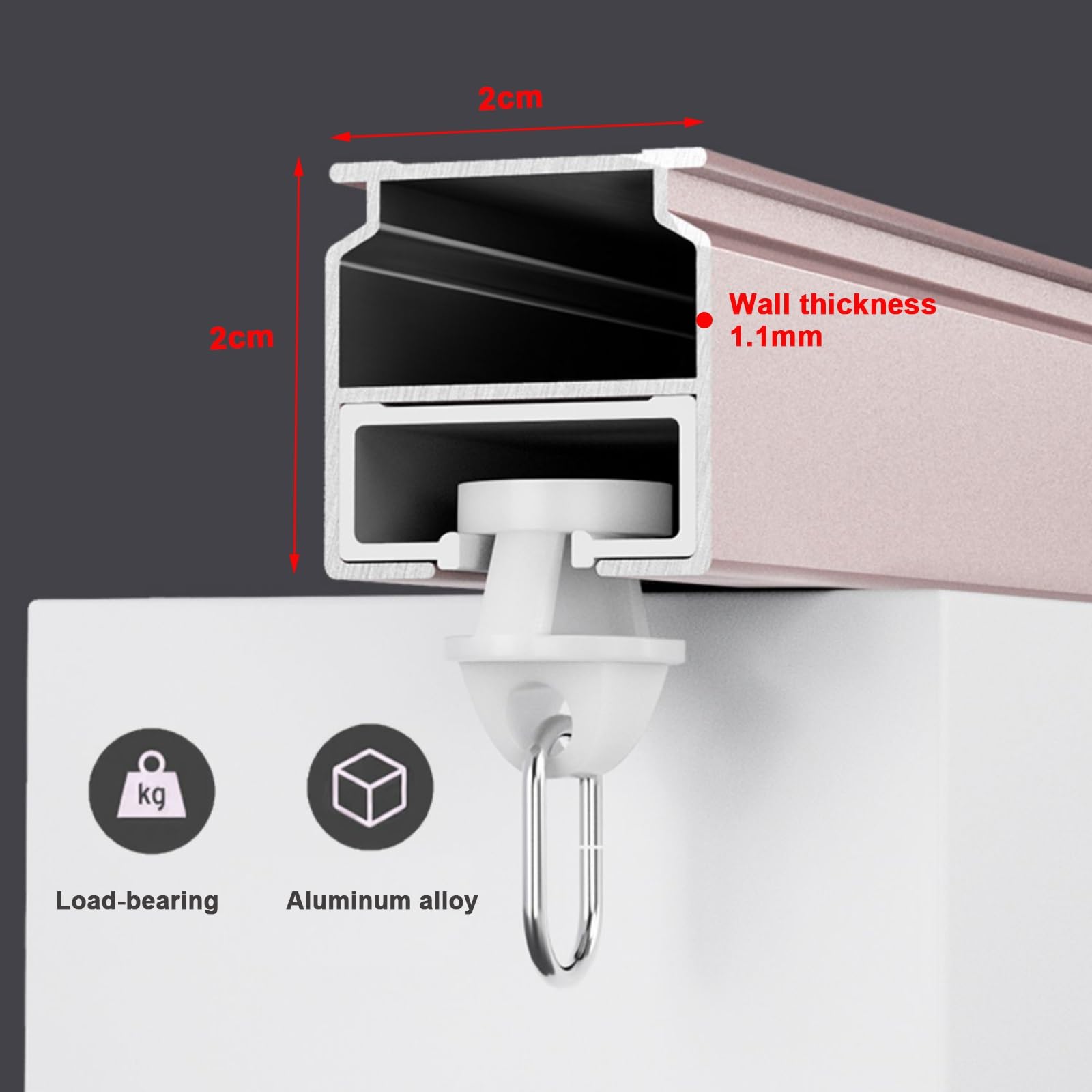 Cichy zestaw szyn do zasłon aluminiowych prętów sufitowych do zasłon 420 cm, róża, zawiera gładkie rolki, drążek do obróbki okien wykuszowych