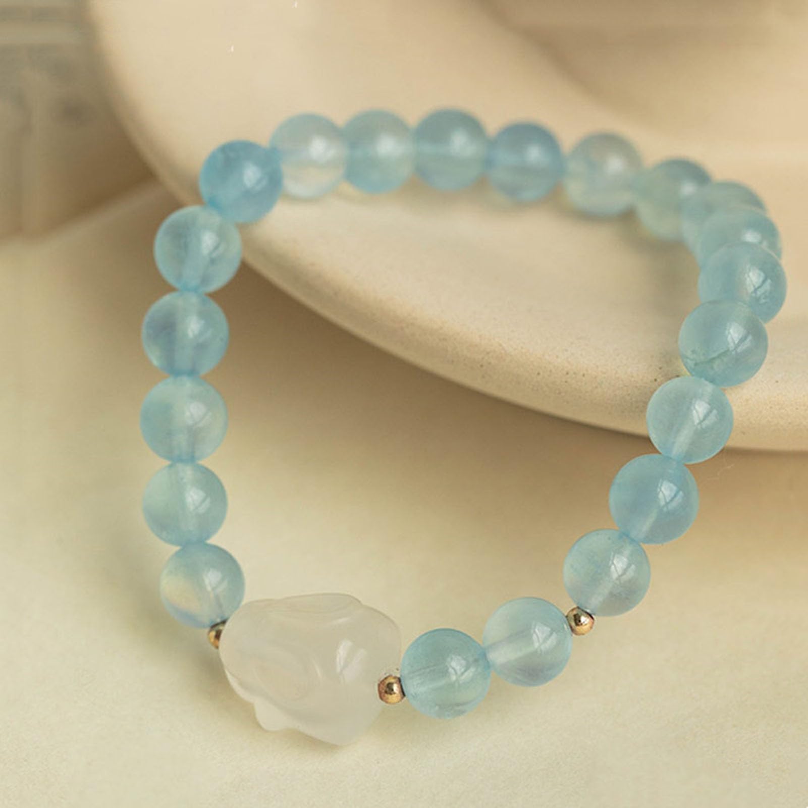 Bracciale in Pietra Acquamarina, Morbidi Cristalli Blu Braccialetti Elasticizzati in Vera Pietra Bracciale con Perline di Cristallo Azzurro per Pace e chiarezza, Gioielli Elastici,6MM