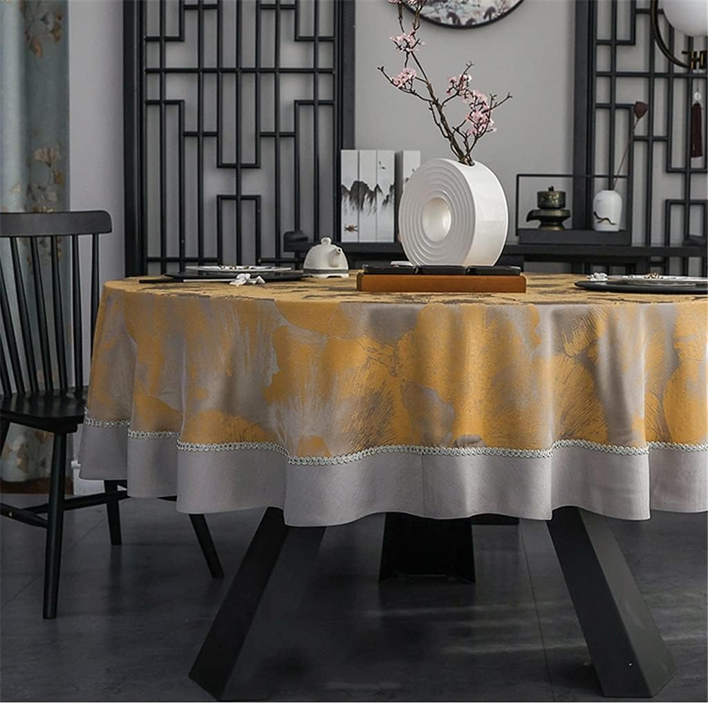 Chinese Round Table and Tablecloth Fabric Country Pastoral Round Coffee Table Dining Table and Tablecloth(240cm in Diameter)