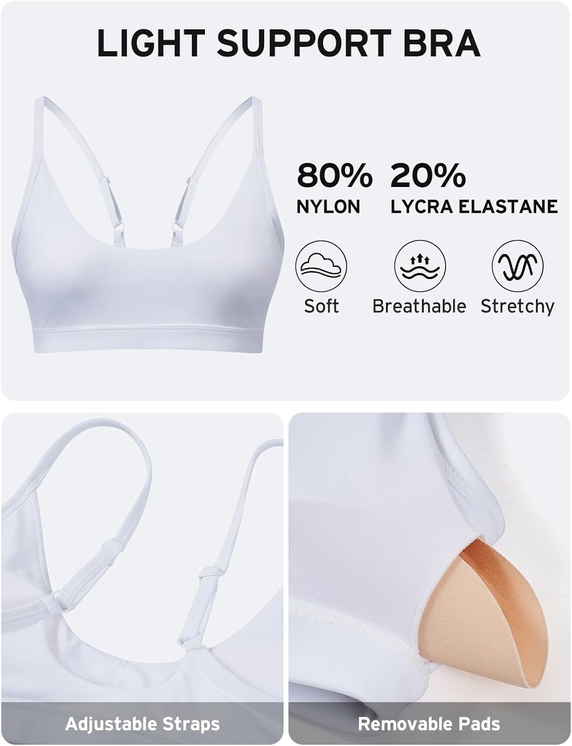 K-Swiss Sports Bras for Women - Light Impact Adjustable Thin Straps Wireless Padded Yoga Gym Workout Tops - Image 5