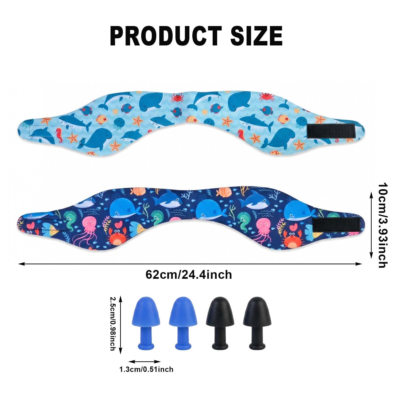 Nivofu 2PCS Neopreno Diadema de natación, 2 Pares de Tapones de Silicona, Banda Impermeable Ajustable con Protección de Orejas para Niños y Adultos, Piscina Surf Buceo Talla L