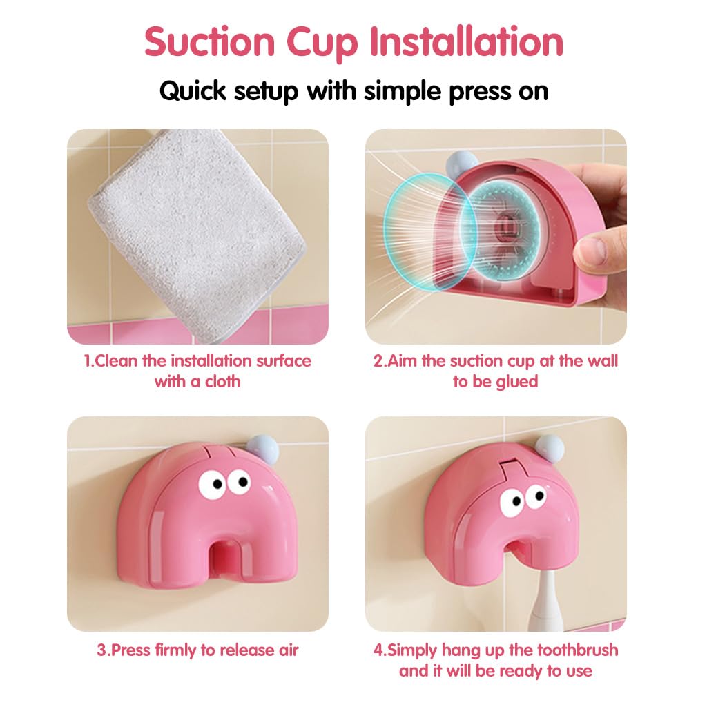 HASTHIP® Cute Toothbrush Holder Bathroom, Wall Adhesive, 2 Slots, Pink Lid — Amazon image 7