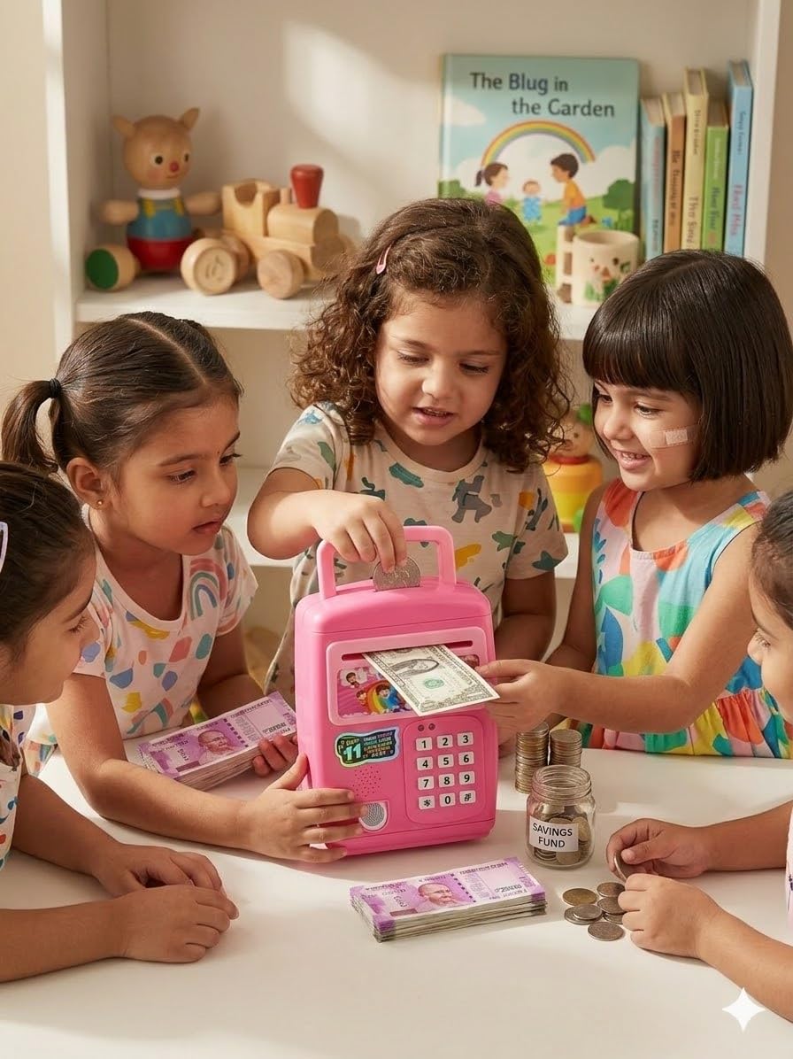 Pink Piggy Bank for Kids - Fingerprint & Electronic Lock -8