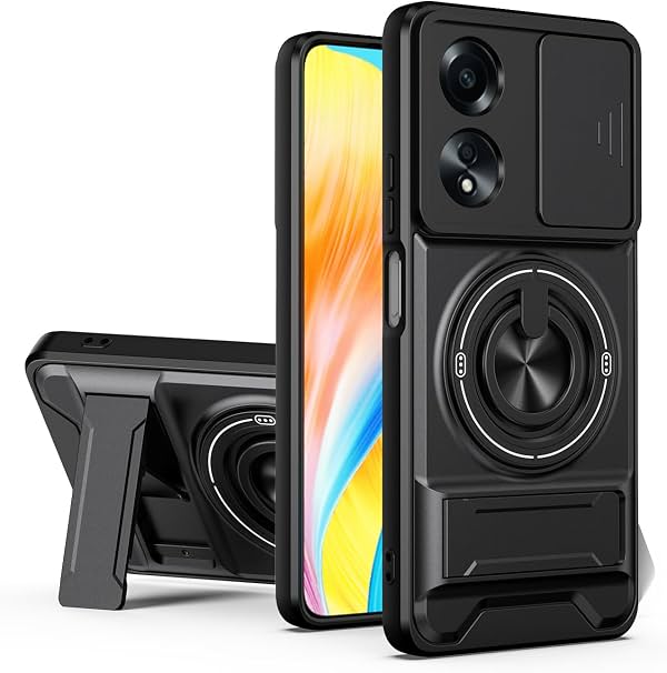 Compatible con ZTE Nubia Neo 2 5G Z2352N Funda a prueba de golpes con soporte magnético para auto, deslizador para cámara y ventana, [PC+TPU] con anillo de soporte, protectora, Negro