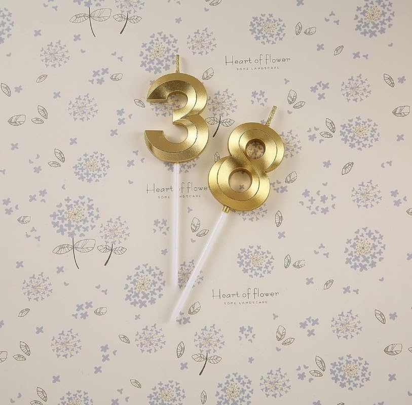 Image of Number Candles 3 inch for Birthday, Valentines Day Celebration, Theme Party, Bridal Shower Decoration Gold (Numerical No 38 or 83)