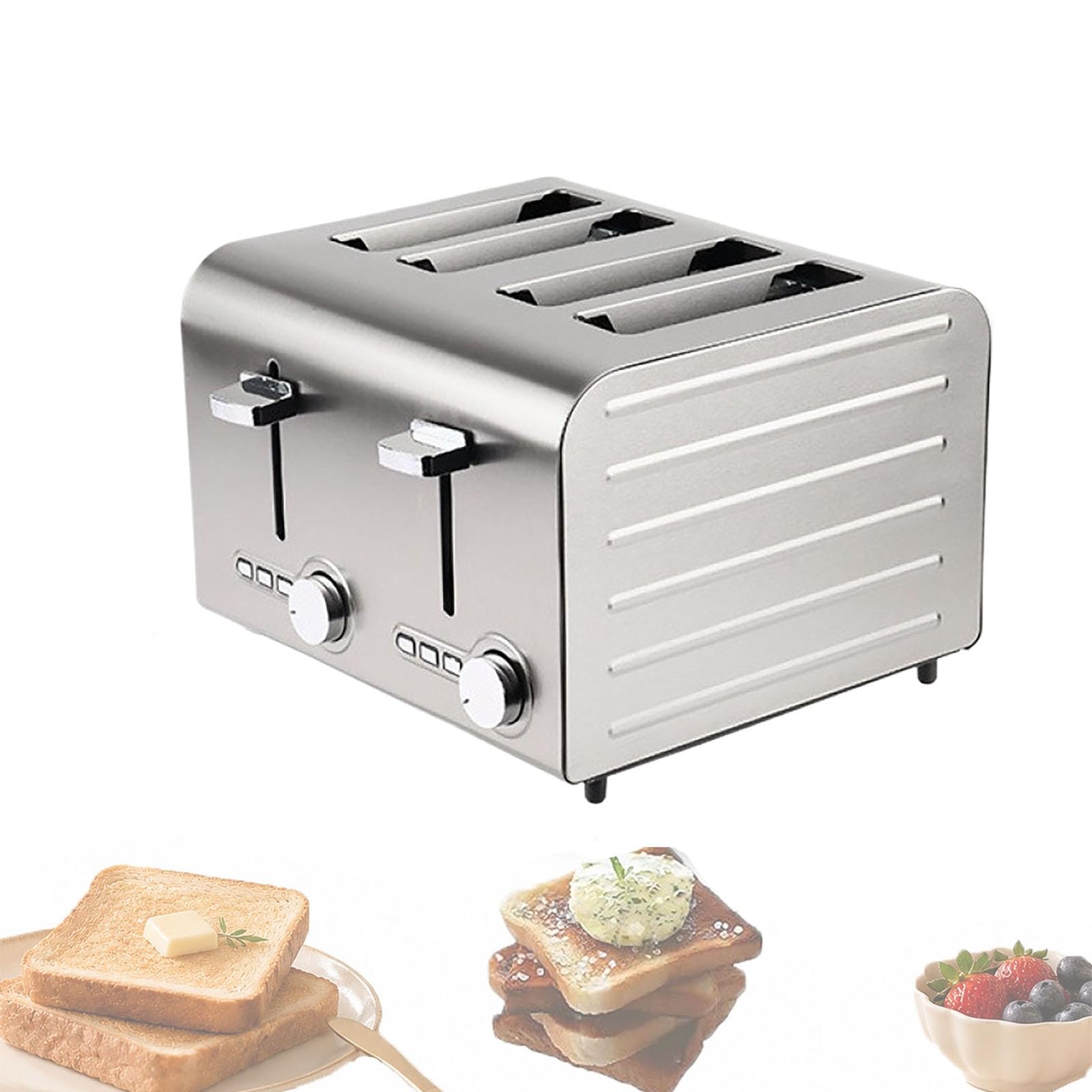 Tostadora Profesional 2/4/6 Rebanadas, Tostador Comercial Acero Inoxidable, 7 Niveles Tostado con Ranuras Anchas y Alta Elevación, Bandeja Recogemigas for Hotel Bar(4 pieces)