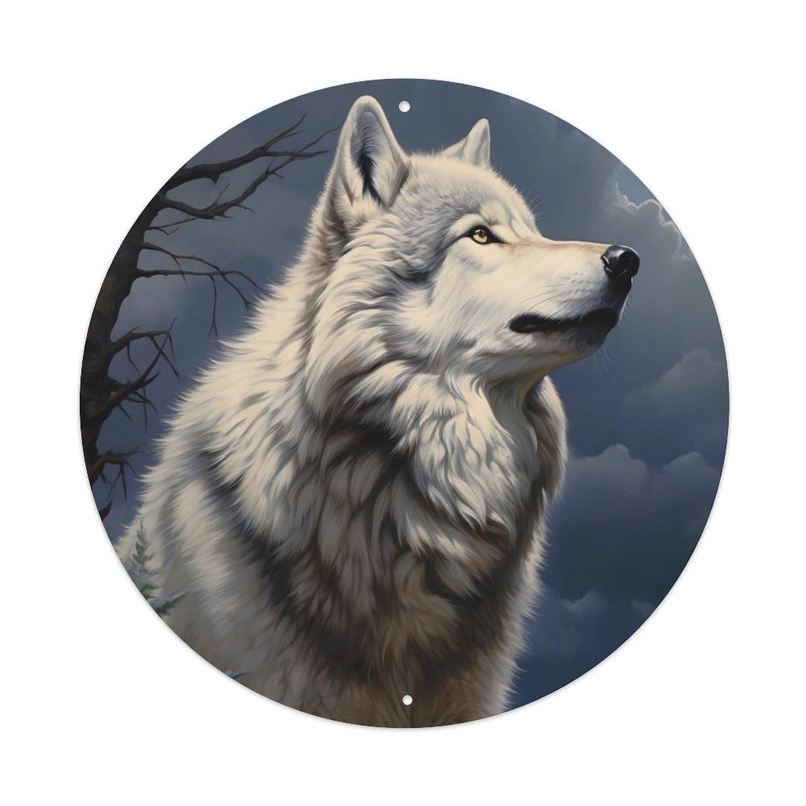 Animal Art Wolf Visual Art Vintage Metal Tin Sign Plaque Wall Decor for Cafe, Club, Garden Round Metal Poster 8x8Inch