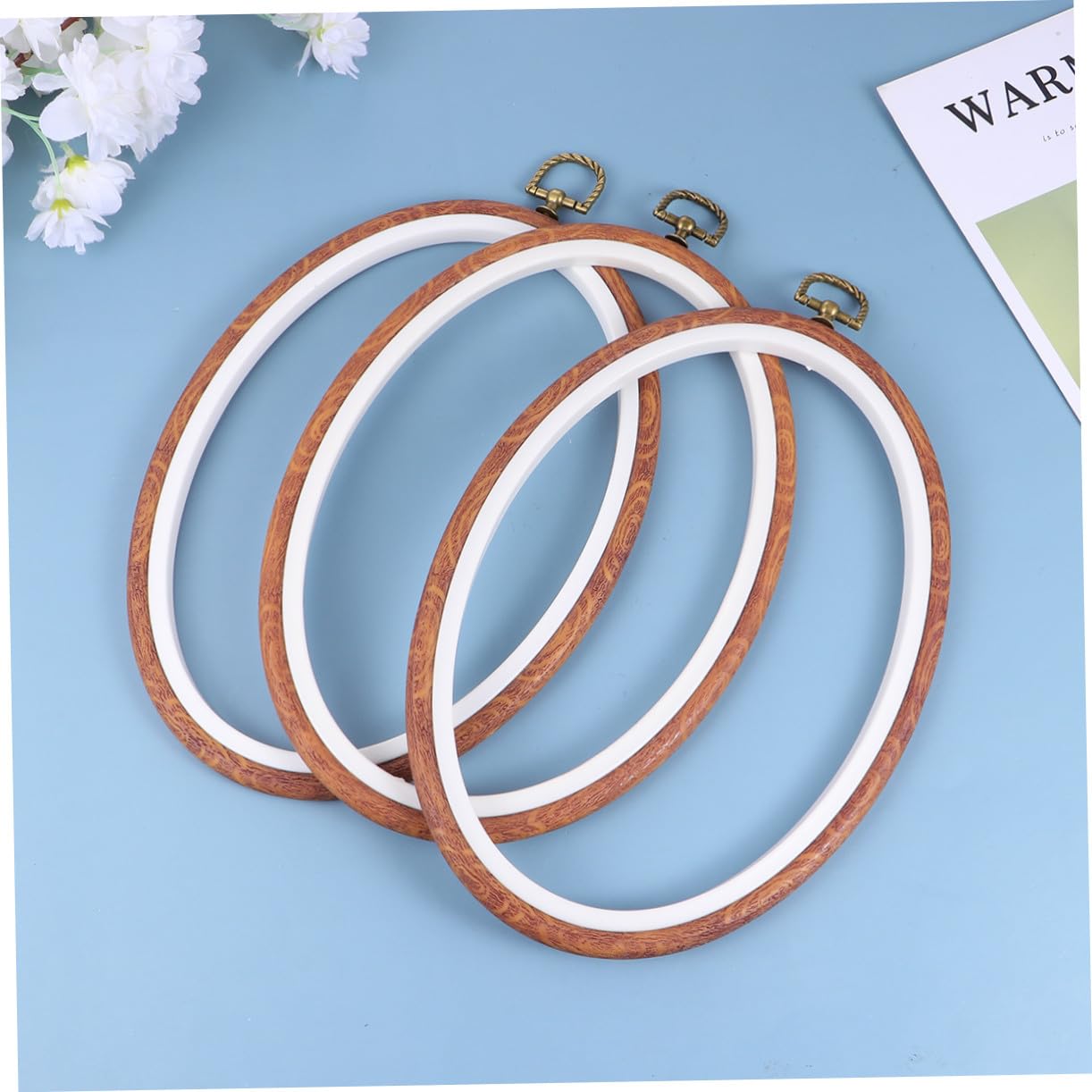 UKCOCO Aro de Bordado Elíptico 18x25 Cm Imitación Madera, 3 Piezas, Círculos de Punto de Cruz DIY para Manualidades y Costura, Principiantes, Decoración de Paredes y Bodas, Bricolaje Artesanal