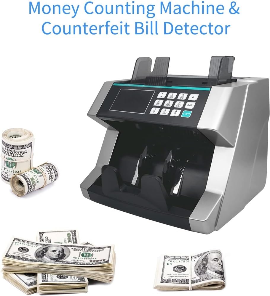Counterfeit Bill Detector Automatic Money Detection Fast Counting Speed Top Loading Bill Counting Machine For Euro US Dollar, Bill Counter