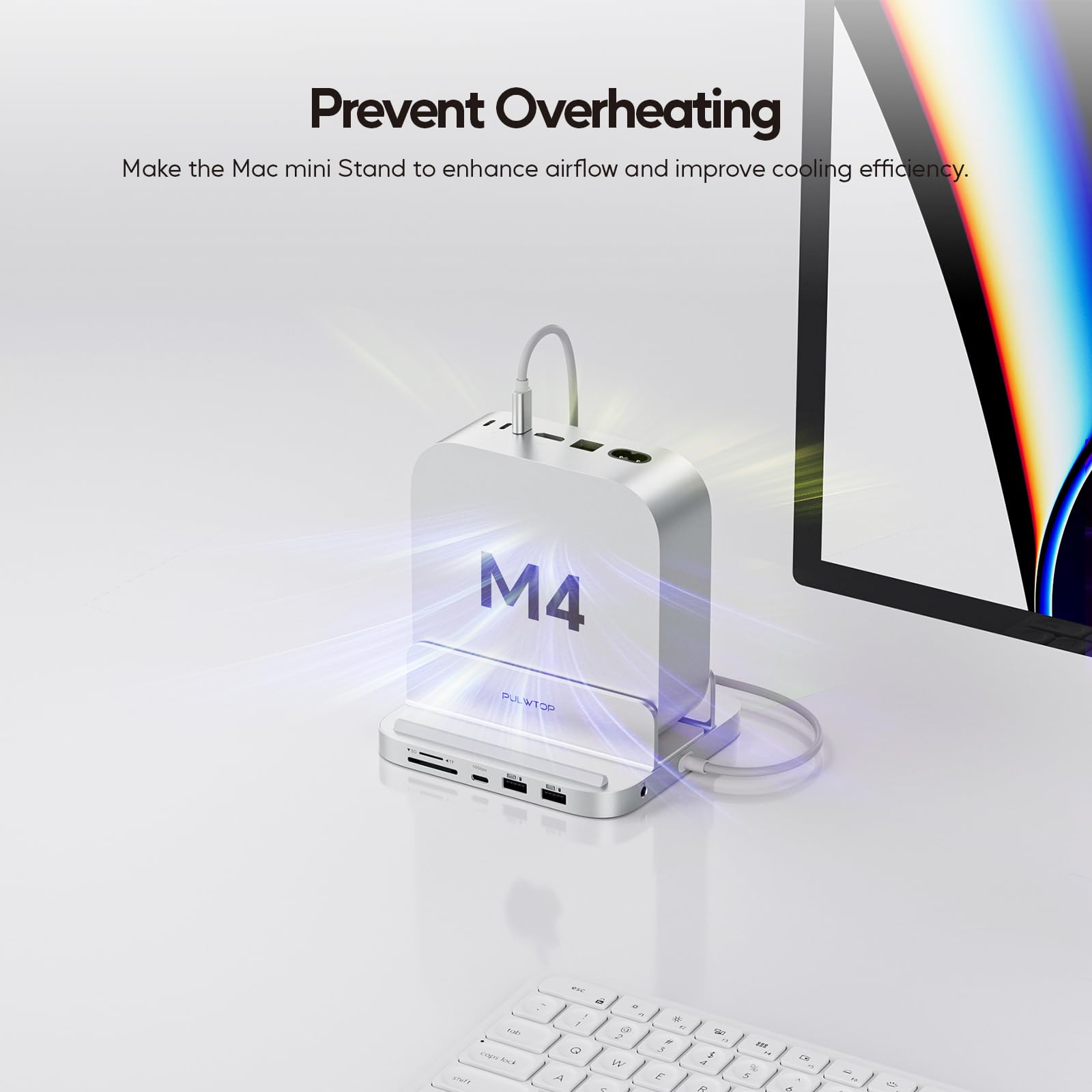 Mac Mini M4 Dock 8 en 1 avec boîtier SSD M.2 de 4TB pour Mac Mini M4/M4 Pro | PULWTOP Hub USB-C pour Mac Mini M4 et M4 Pro 2024, Station d'accueil avec USB A/C 10 Gbit/S, USB A 2.0, Audio, SD/TF