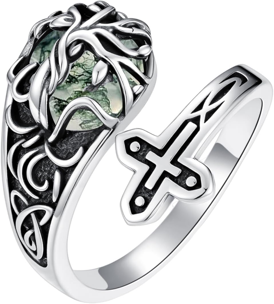 Sunflower Tree of Life Spoon Rings 925 Sterling Silver Vintage Dragonfly Bee Cross Ring Adjustable Thumb Rings Moonstone/Turquoise Jewelry Gifts for Men Women