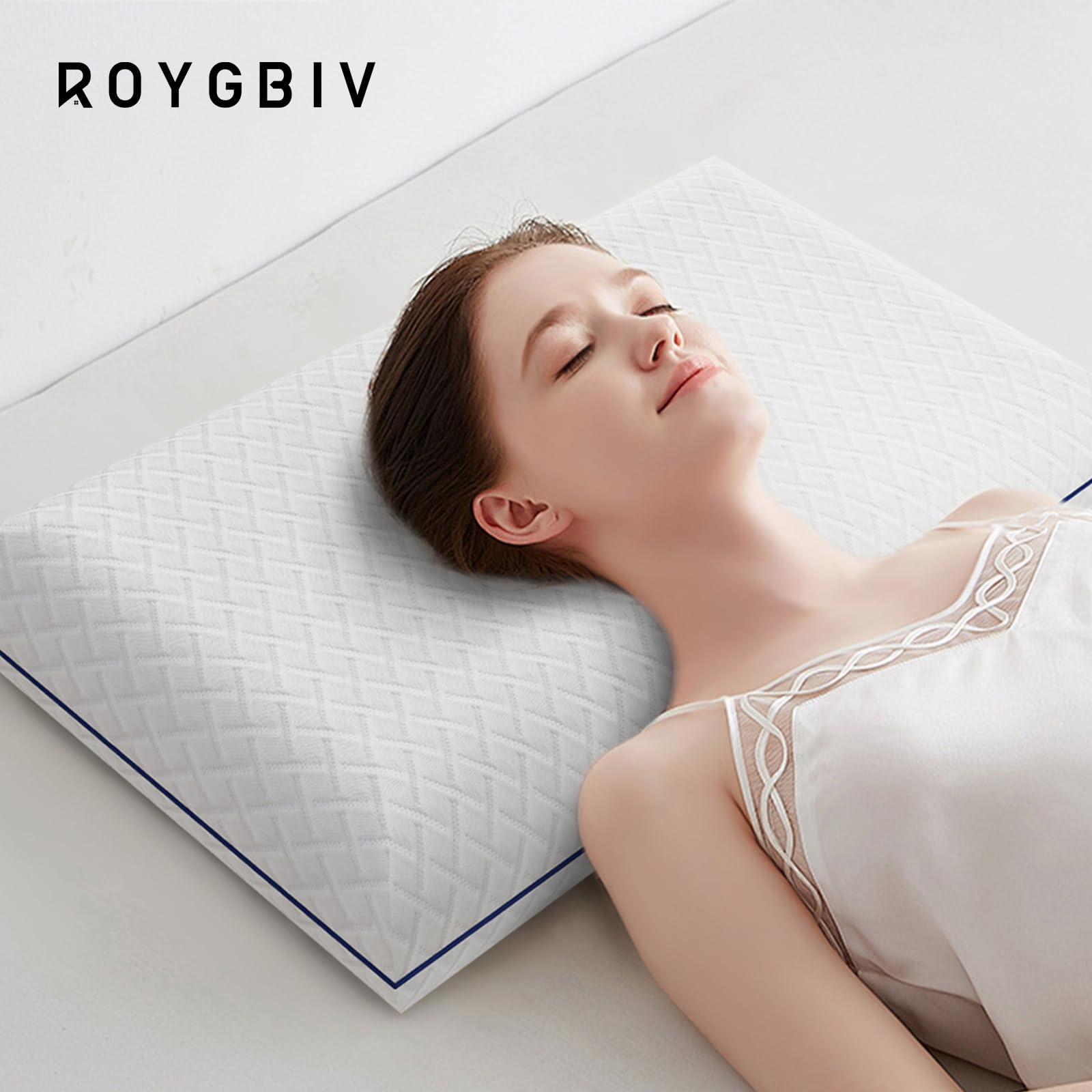 ROYGBIV Memory-Schaum Kopfkissen 62x35x7cm - Ergonomisches Allrounder Nackenstützkissen - Atmungsaktiv Hypoallergen Waschbarer Bezug - Oeko-TEX Zertifiziert