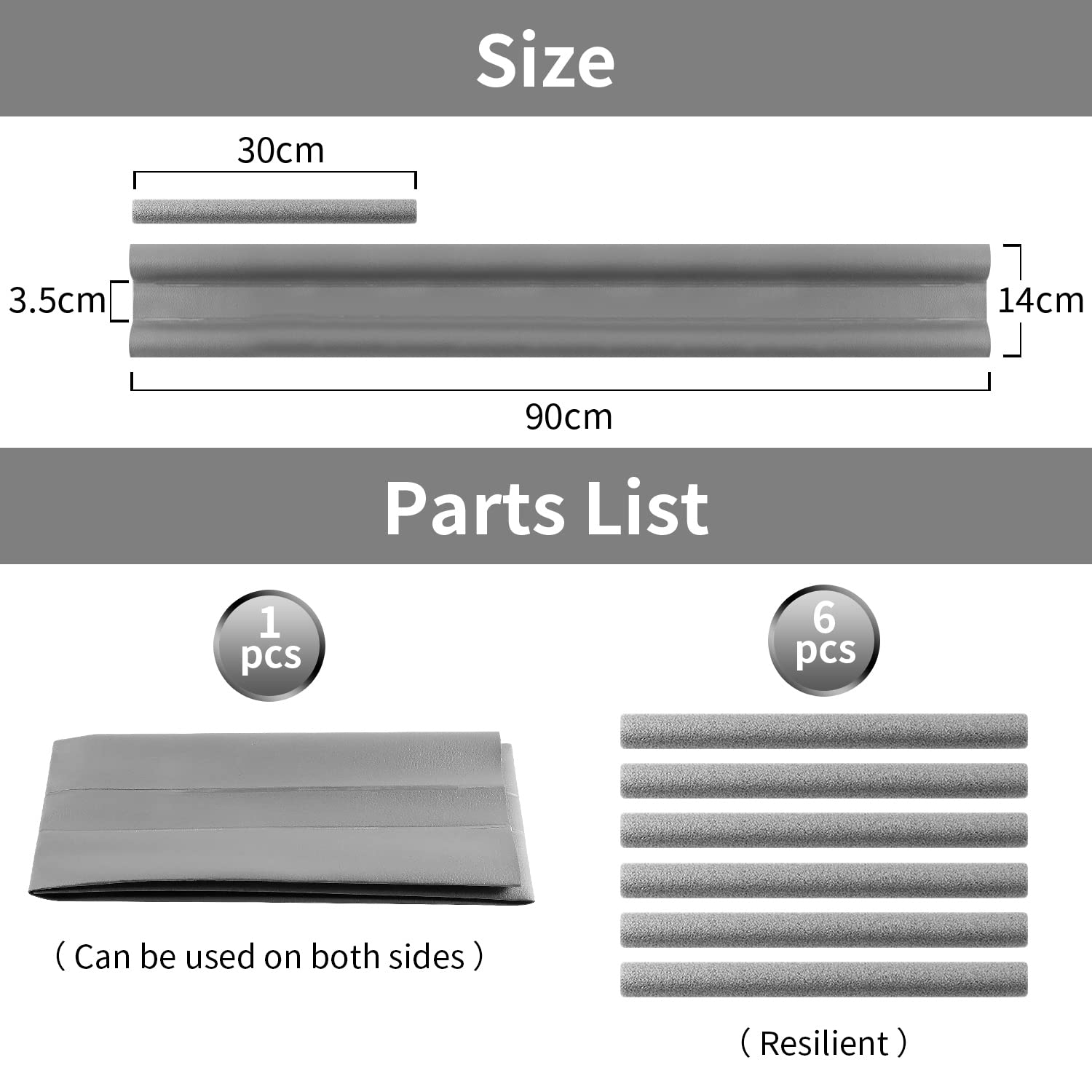 KEELYY Draught Excluder for Doors 90 cm, Double Seal PU Leather & Foam Cotton, Grey, 3.5 cm Thick, 90cm - Image 2