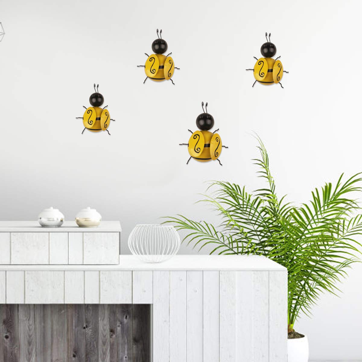 Riaisttd Metalen muurdecoratie | Metalen bijenwanddecoratie - 3 x