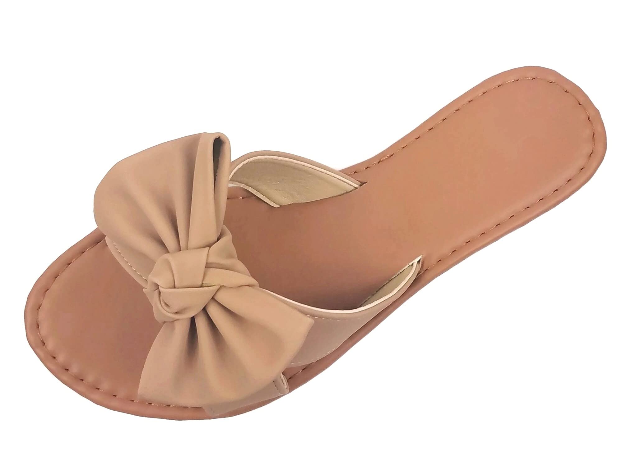 SAMANTHA Sandals Slip On Slide Flat with Twist Knot Bow