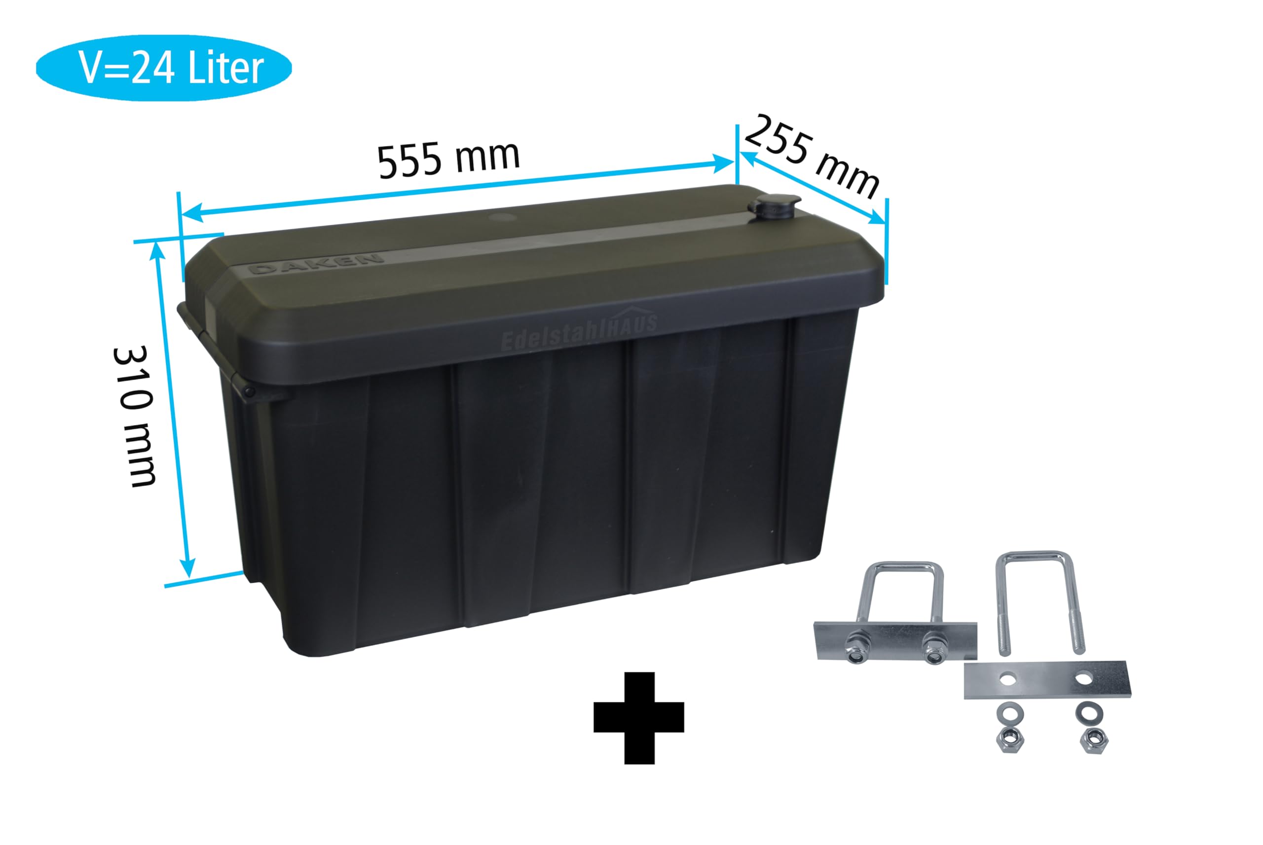 Daken Blackit Lite Deichselbox B24-1 + MON3002 Werkzeugkasten Anhängerbox | Gurtkiste, Staukiste, Montagesatz MON3002, Edelstahlhaus GmbH