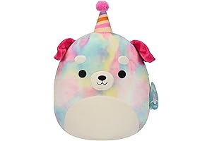 Squishmallows Original 12-Inch Delenne Rainbow Tie-Dye Dog for Girls Birthday