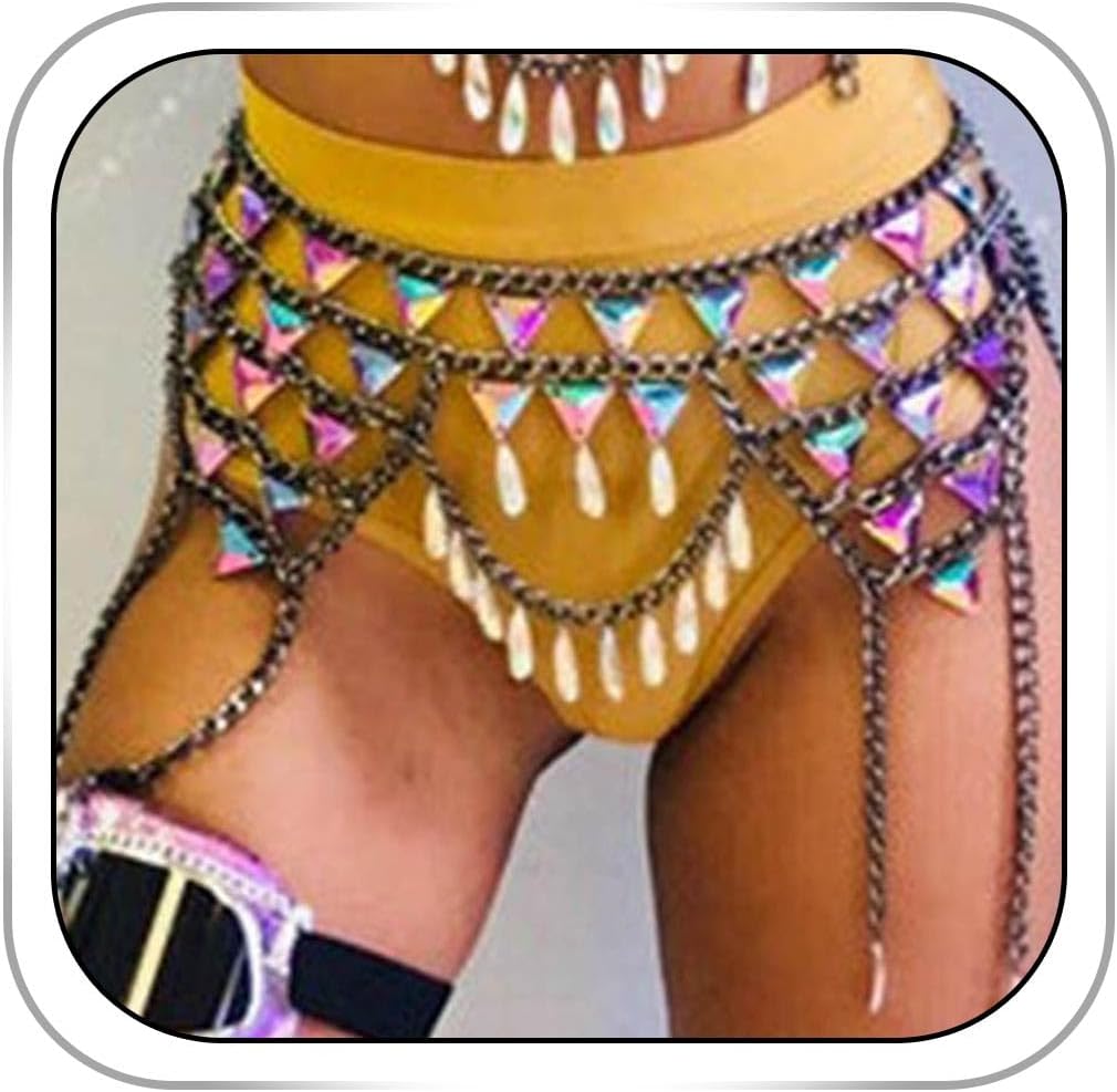 CanB Rhinestone Body Chains Sexy Body Belly Waist Skirt Chain Festival Body Jewelry for Women
