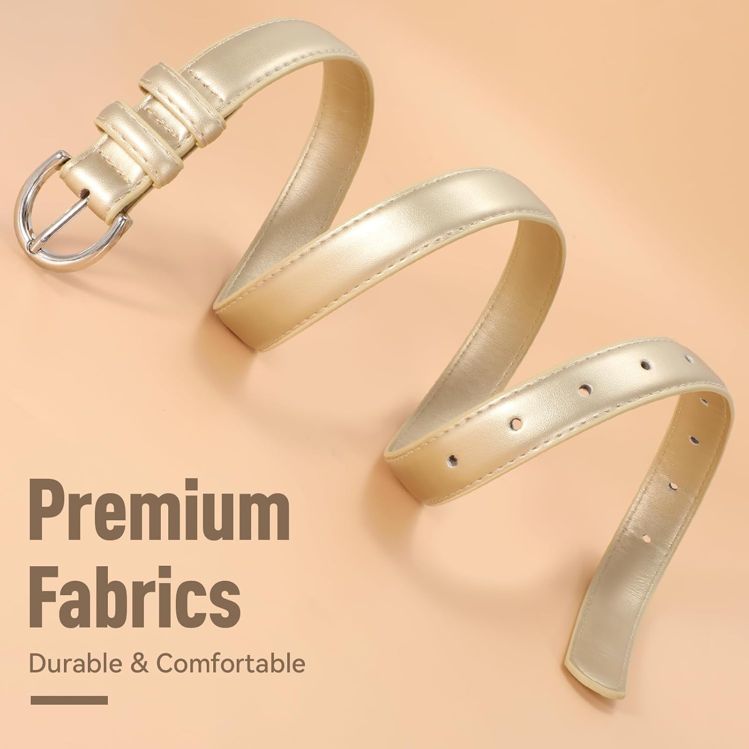 SANSTHS Women Leather Belt for Jeans Pants Fashion Ladies Skinny Belt for Dresses Thin Belt with Single Prong Buckle - Image 2