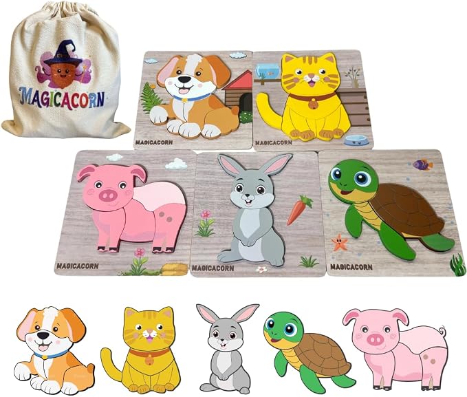 MAGICACORN Wooden Animal Puzzles for Toddlers – Montessori Educational ...